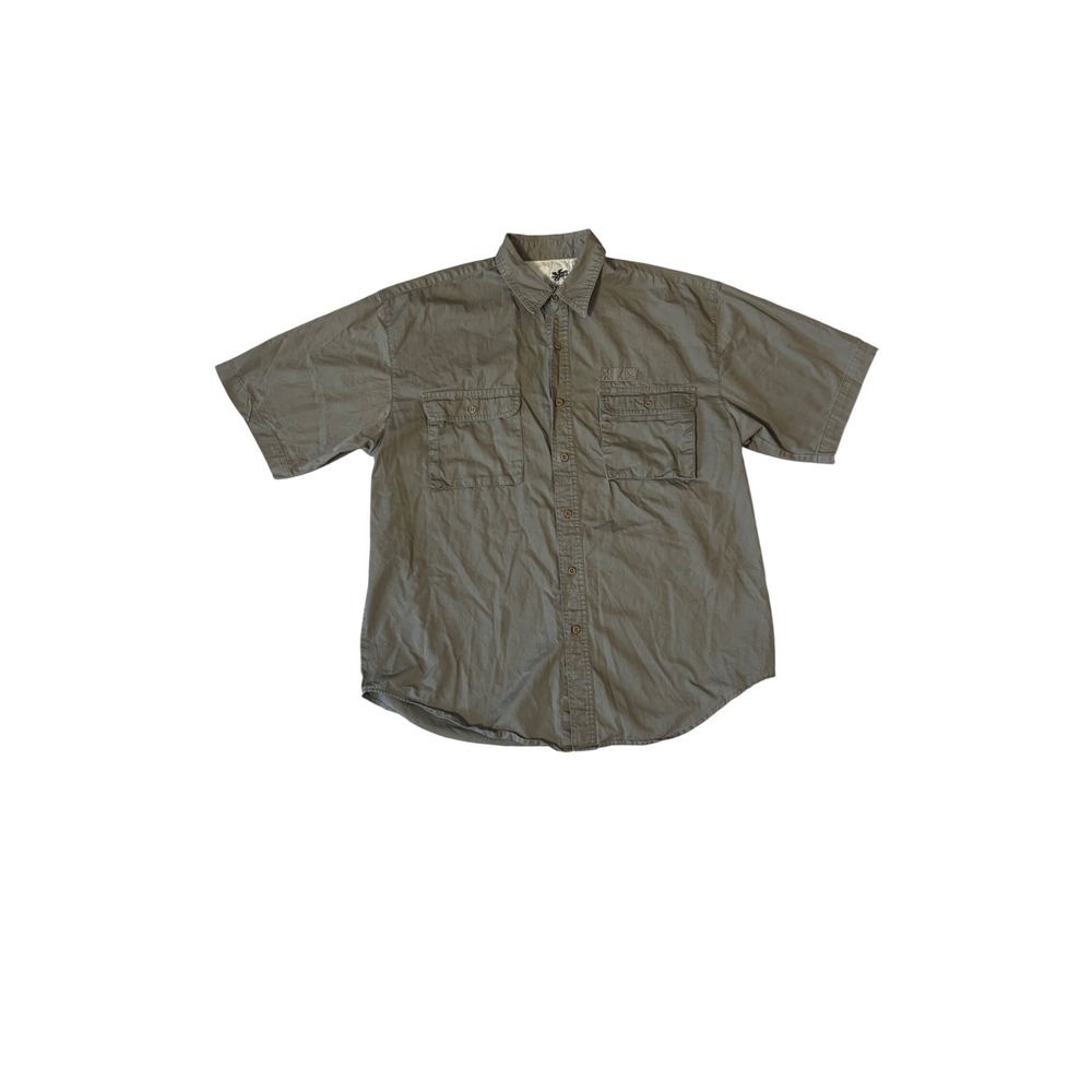 Bugle Boy Authentics‎ Mens XL Short Sleeve Button Down Utility Shirt Olive Green